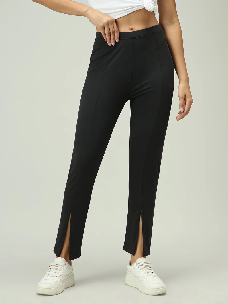 Outzidr  Black Front Slit Leggings for Women | Best Price UAE